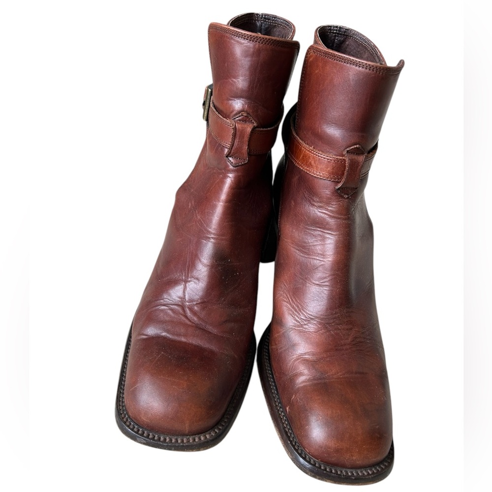Joan & David Brown Leather Heeled Ankle Boots Italy Buckle Strap EU 40.5 Chelsea - Picture 3 of 14